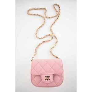 Chanel 22C Pink Caviar Mini Clutch With Chain Gold Card Shoulder Crossbody Bag